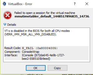 VT-x is disabled in the BIOS for both all CPU modes 